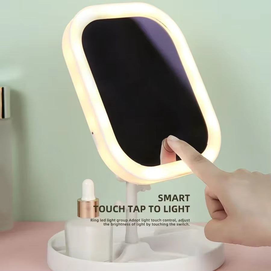 LED Vanity Mirror Intelligent Adjustable Three-Color Light Vanity Mirror Desktop Fill Light Mirror One Touch Charging Model