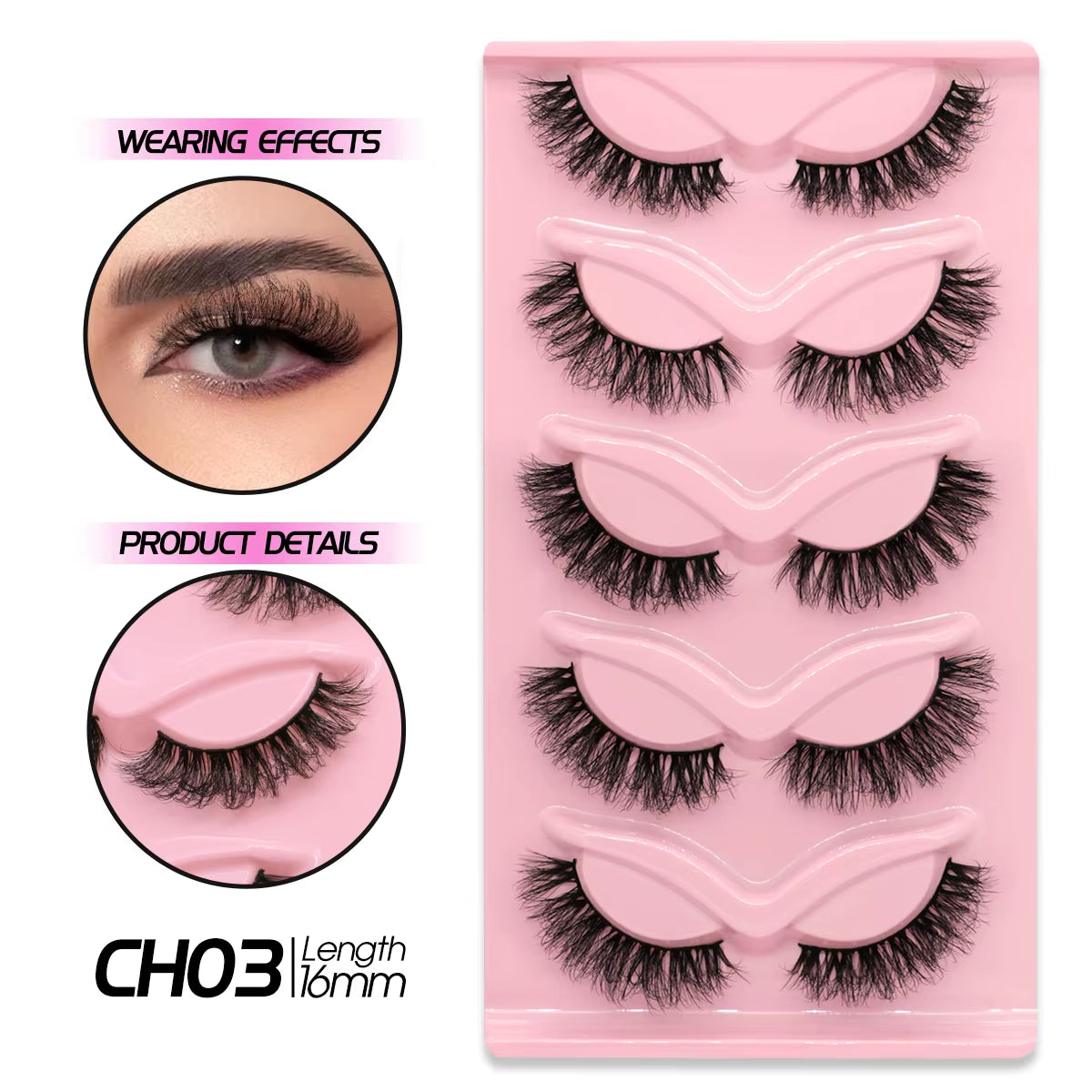 Cat Eye Eyelashes 3D Natural False Lashes Look Natural Faux Mink Lashes Winged End Eye Elongated Lash Extension Makeup