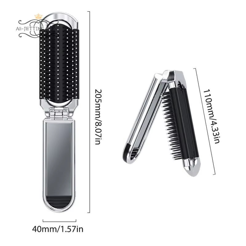1Pc Mini Hair Brush Folding Massage Comb Head Massage Anti-Static Portable Travel Hair Brush Girl Hair Combs with Mirror