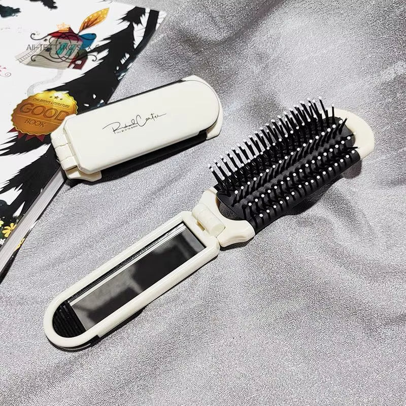 1Pc Mini Hair Brush Folding Massage Comb Head Massage Anti-Static Portable Travel Hair Brush Girl Hair Combs with Mirror