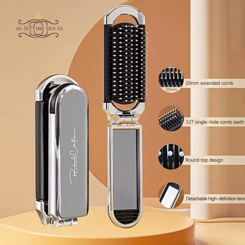 1Pc Mini Hair Brush Folding Massage Comb Head Massage Anti-Static Portable Travel Hair Brush Girl Hair Combs with Mirror