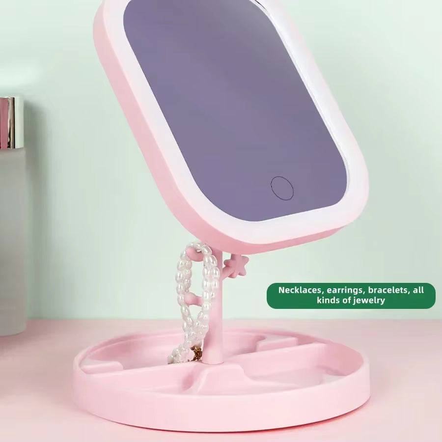 LED Vanity Mirror Intelligent Adjustable Three-Color Light Vanity Mirror Desktop Fill Light Mirror One Touch Charging Model