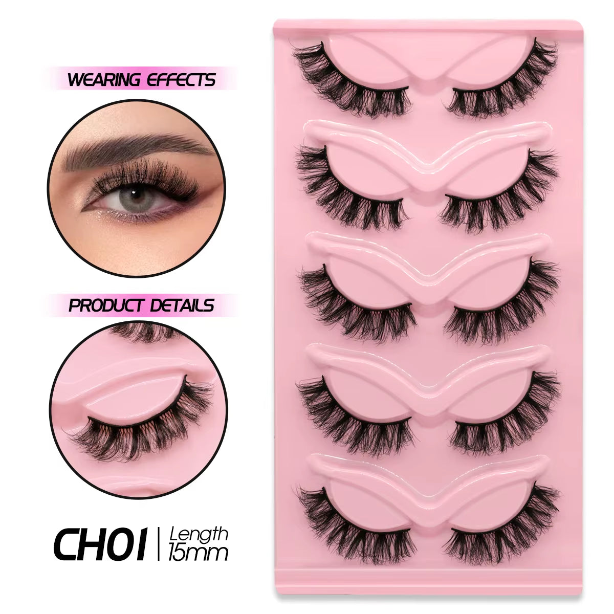 Cat Eye Eyelashes 3D Natural False Lashes Look Natural Faux Mink Lashes Winged End Eye Elongated Lash Extension Makeup