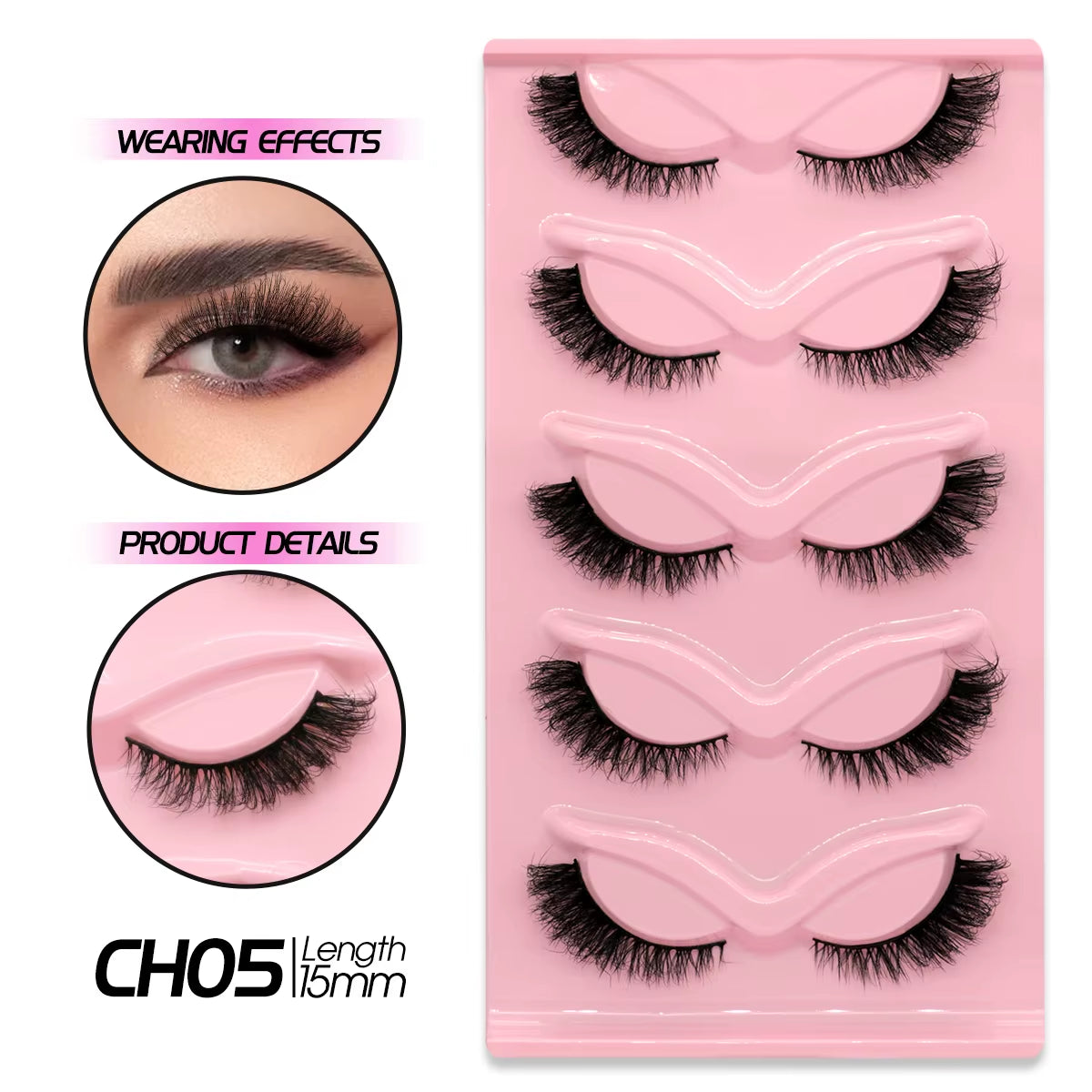 Cat Eye Eyelashes 3D Natural False Lashes Look Natural Faux Mink Lashes Winged End Eye Elongated Lash Extension Makeup