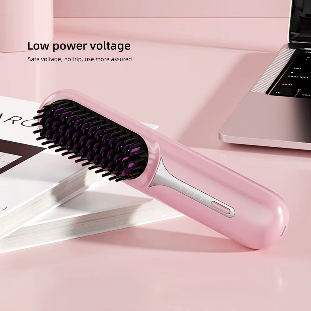 Wet Dry Hair Straightener Portable Hair Comb Cordless Hair Straightener Brush with Fast Heating Negative Ions for Fluffy Curly