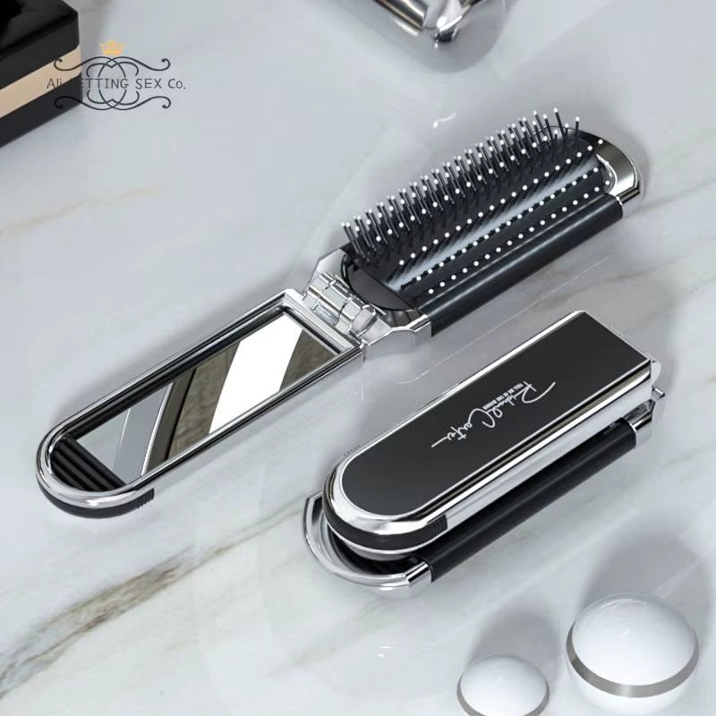 1Pc Mini Hair Brush Folding Massage Comb Head Massage Anti-Static Portable Travel Hair Brush Girl Hair Combs with Mirror