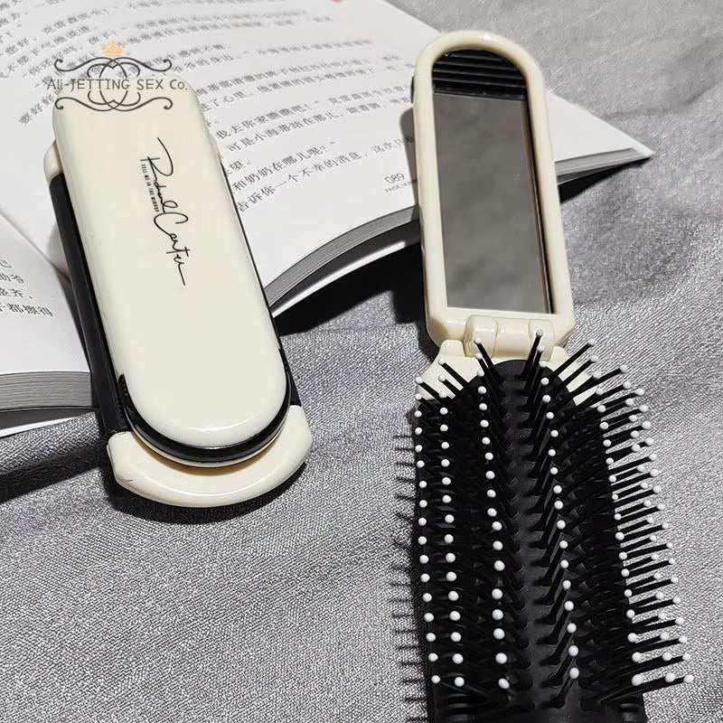 1Pc Mini Hair Brush Folding Massage Comb Head Massage Anti-Static Portable Travel Hair Brush Girl Hair Combs with Mirror