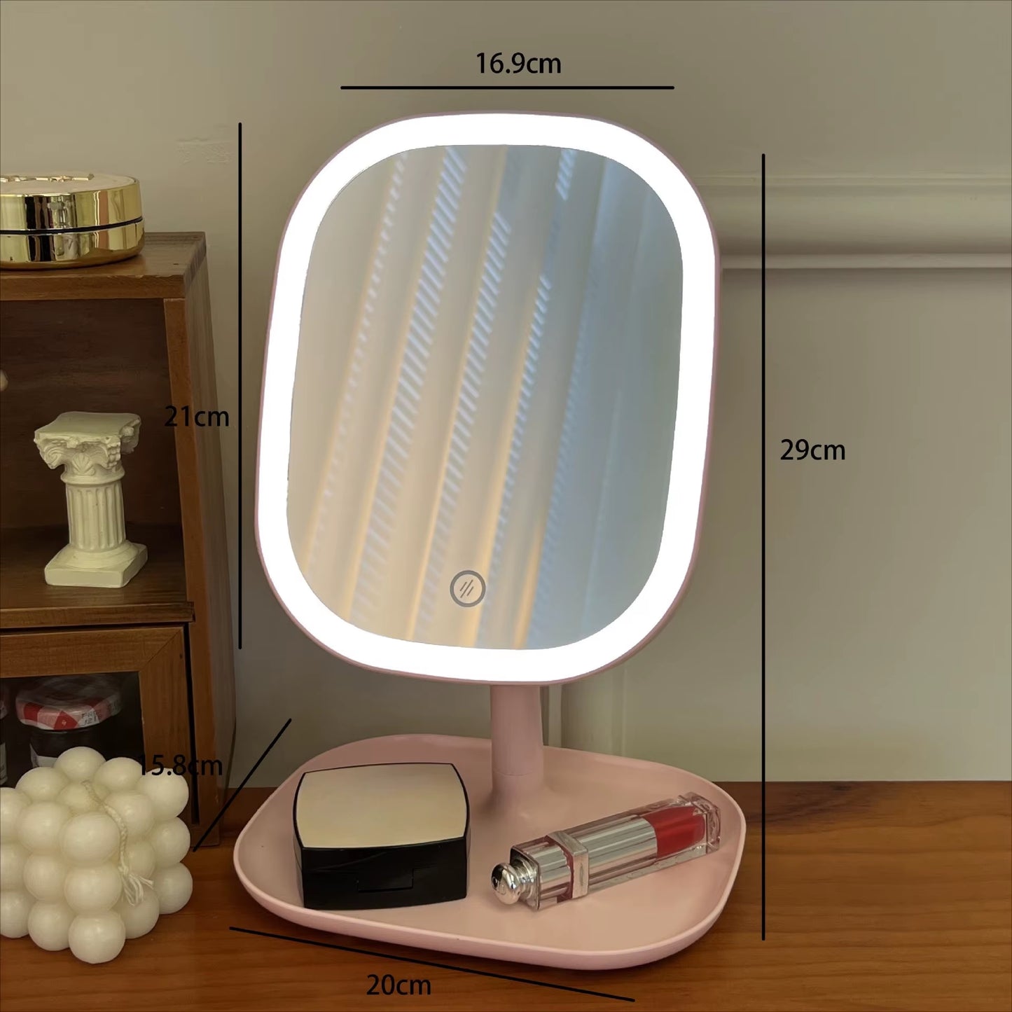 LED Vanity Mirror Intelligent Adjustable Three-Color Light Vanity Mirror Desktop Fill Light Mirror One Touch Charging Model