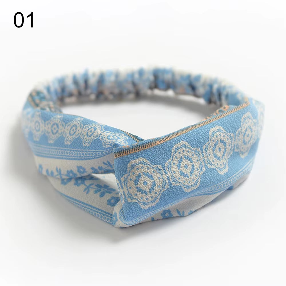 New Fashion Women Girls Bohemian Hair Bands Print Headbands Vintage Cross Turban Bandage Bandanas Hairbands Hair Accessories