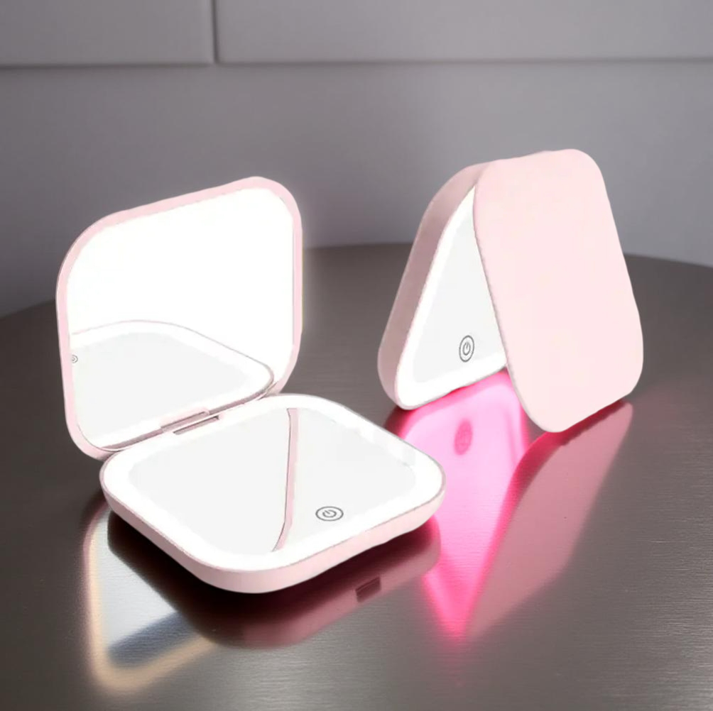 Miroir led Compact Pliant – Miroir de Maquillage Portable avec Grossissement 2X