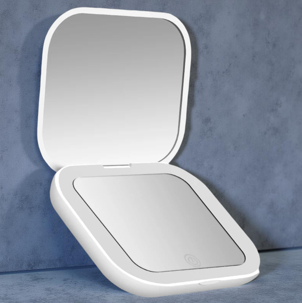 Miroir led Compact Pliant – Miroir de Maquillage Portable avec Grossissement 2X