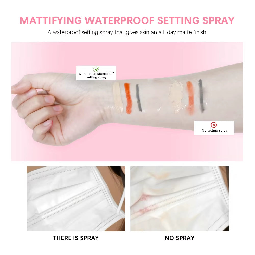 Mattifying Waterproof Setting Spray Glossy Matte Base Makeup Control Oil Non-Sticky Waterproof Make-Up Fixer Spray for All Skin