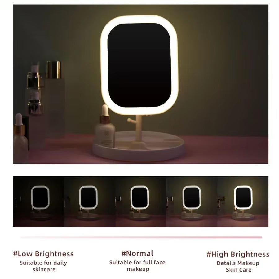 LED Vanity Mirror Intelligent Adjustable Three-Color Light Vanity Mirror Desktop Fill Light Mirror One Touch Charging Model