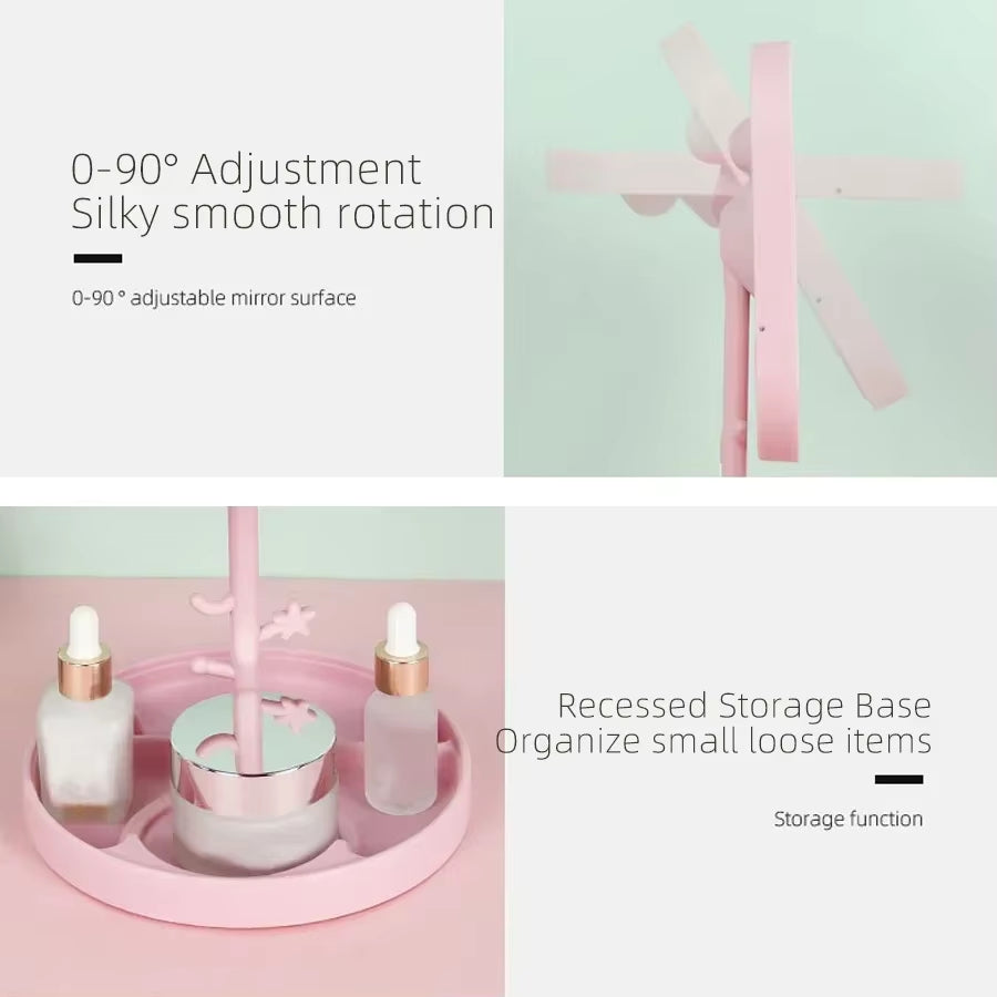 LED Vanity Mirror Intelligent Adjustable Three-Color Light Vanity Mirror Desktop Fill Light Mirror One Touch Charging Model