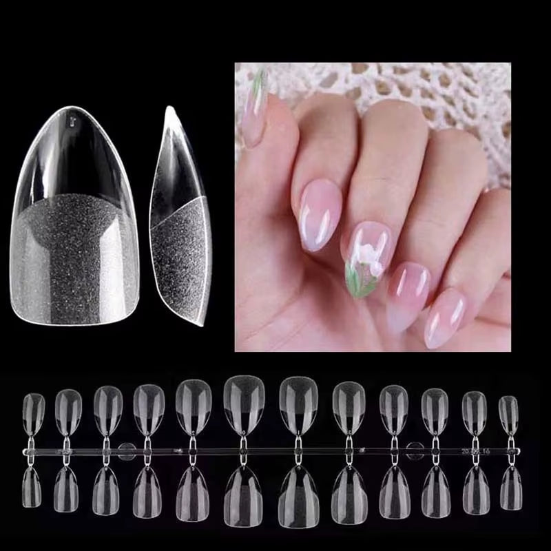 120Pcs Short Almond Oval Fake Nail Tips Extension System Sculpted Full Cover Nail Gel French Ballerinas Capsules Press on Tips