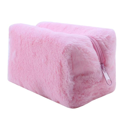 Fur Makeup Bags for Women Soft Travel Cosmetic Bag Organizer Case Young Lady Girls Make up Case Necessaries 1 Pc Solid Handbags