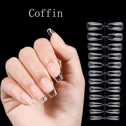 120Pcs Short Almond Oval Fake Nail Tips Extension System Sculpted Full Cover Nail Gel French Ballerinas Capsules Press on Tips