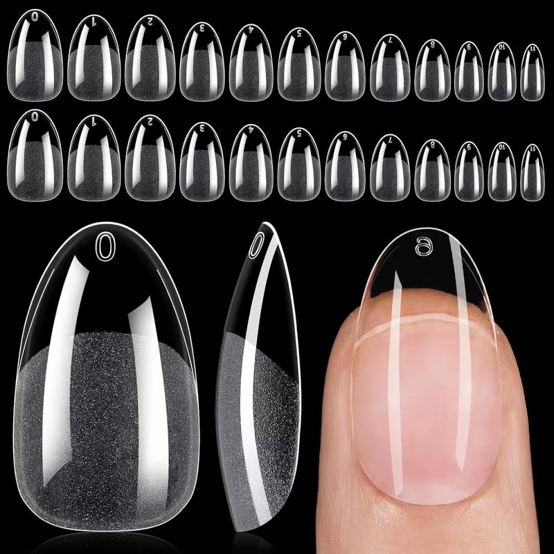 120Pcs Short Almond Oval Fake Nail Tips Extension System Sculpted Full Cover Nail Gel French Ballerinas Capsules Press on Tips