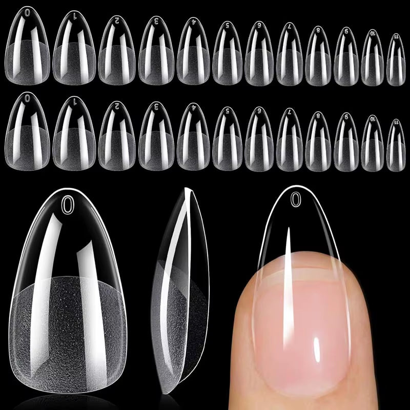 120Pcs Short Almond Oval Fake Nail Tips Extension System Sculpted Full Cover Nail Gel French Ballerinas Capsules Press on Tips
