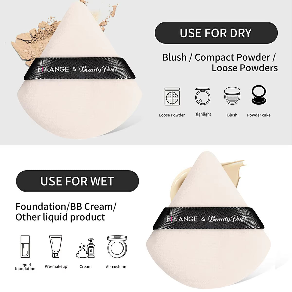 3Pcs Makeup Brushes Set+2Pcs Dry Air Cushion Puff Eye Shadow Concealer Brush Women Foundation Cosmetics Blush Blending Tools