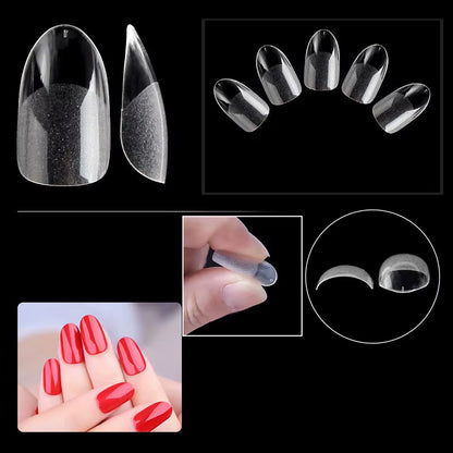120Pcs Short Almond Oval Fake Nail Tips Extension System Sculpted Full Cover Nail Gel French Ballerinas Capsules Press on Tips