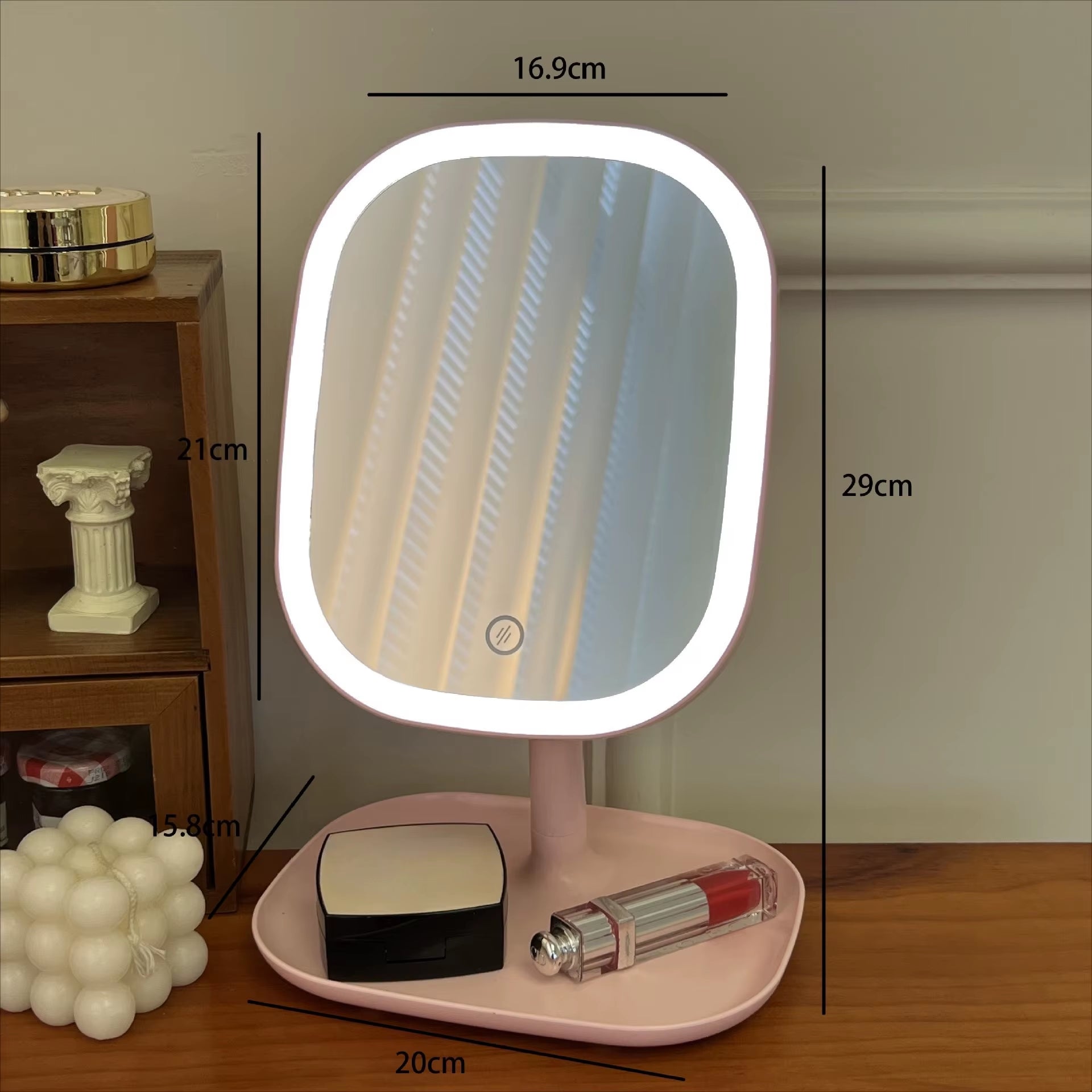 LED Vanity Mirror Intelligent Adjustable Three-Color Light Vanity Mirror Desktop Fill Light Mirror One Touch Charging Model