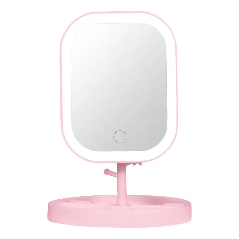 LED Vanity Mirror Intelligent Adjustable Three-Color Light Vanity Mirror Desktop Fill Light Mirror One Touch Charging Model