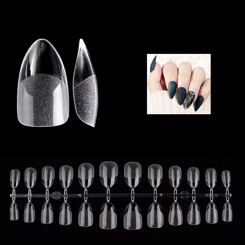 120Pcs Short Almond Oval Fake Nail Tips Extension System Sculpted Full Cover Nail Gel French Ballerinas Capsules Press on Tips