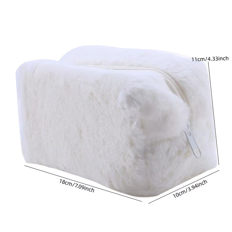 Fur Makeup Bags for Women Soft Travel Cosmetic Bag Organizer Case Young Lady Girls Make up Case Necessaries 1 Pc Solid Handbags